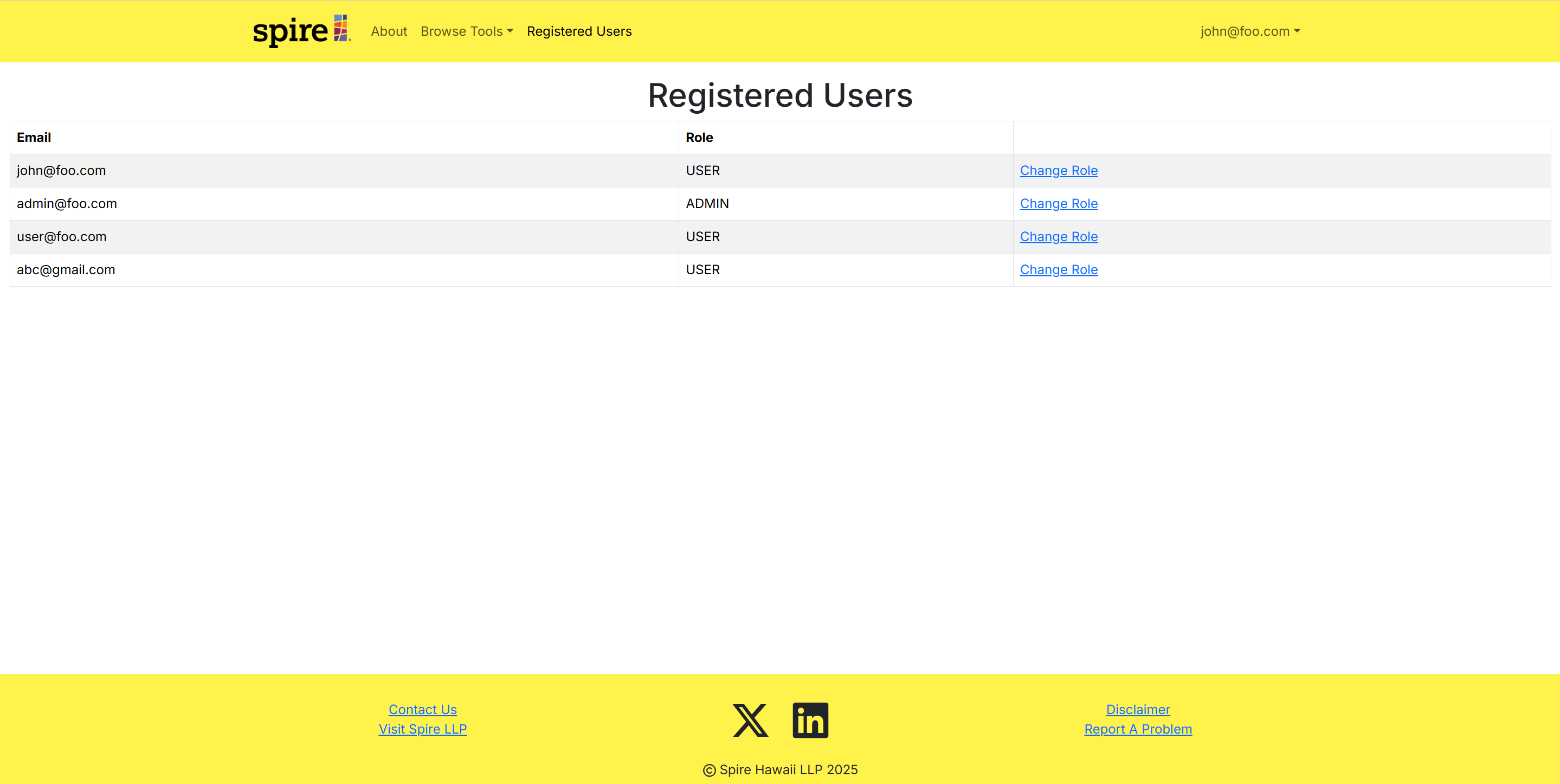 Registered Users Page (Admin)