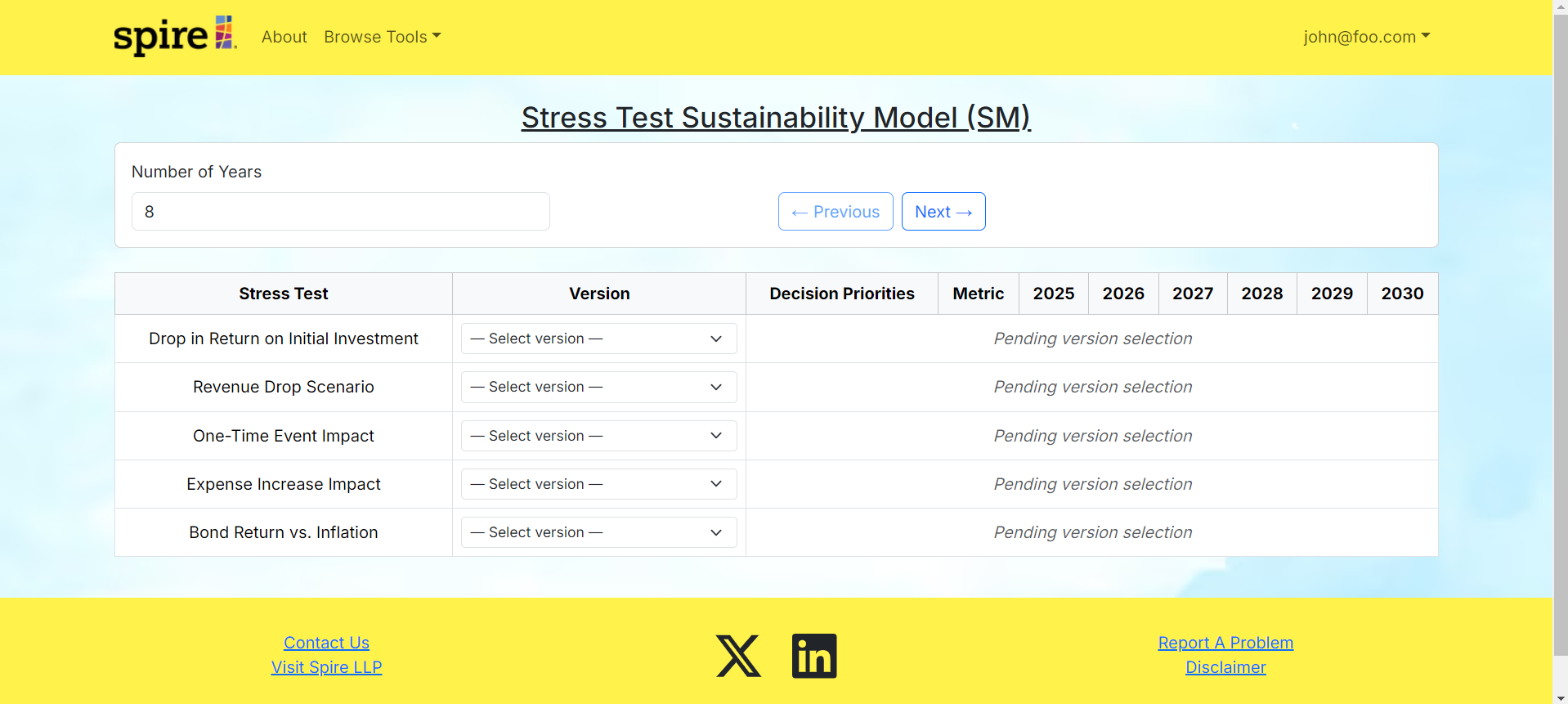 Financial Sustainability Modal page