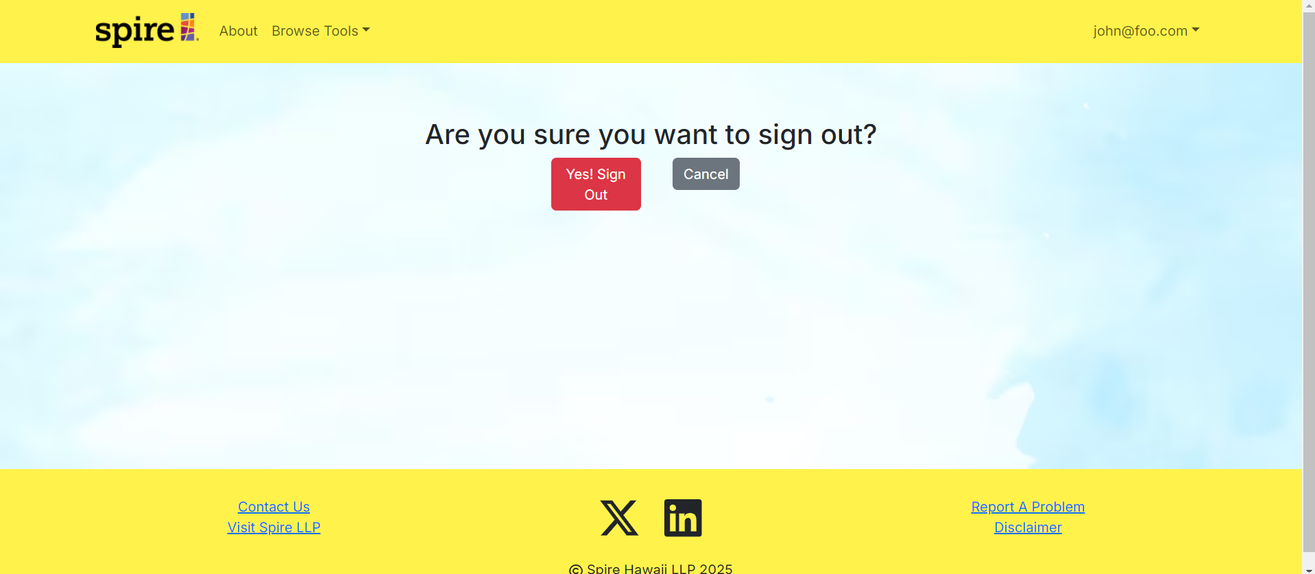 Sign out confirmation page